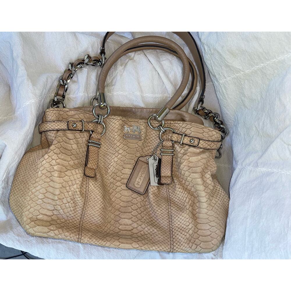 Coach Limited Edition Vintage Madison Embossed Tan Python Leather Shoulder Bag